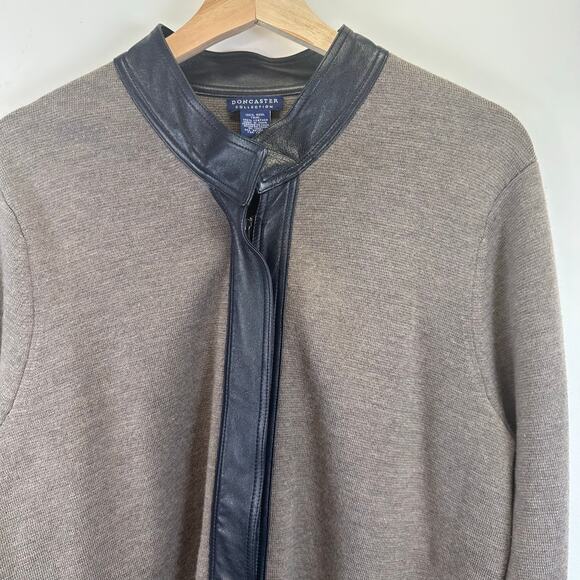 Doncaster Collection Wool And Leather Trim Open Cardigan Brown Sweater Womens XL - Picture 4 of 16